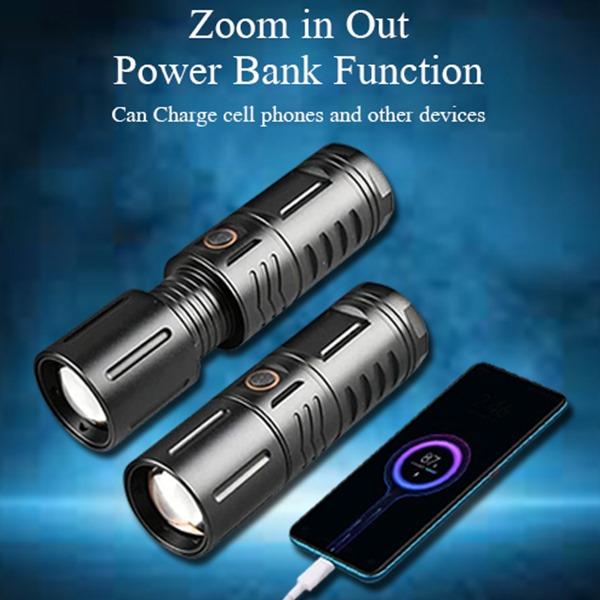 RECHARGEABLE LED TORCH LIGHT, WATERPROOF STRONG LED FLASHLIGHT WITH POWER BANK